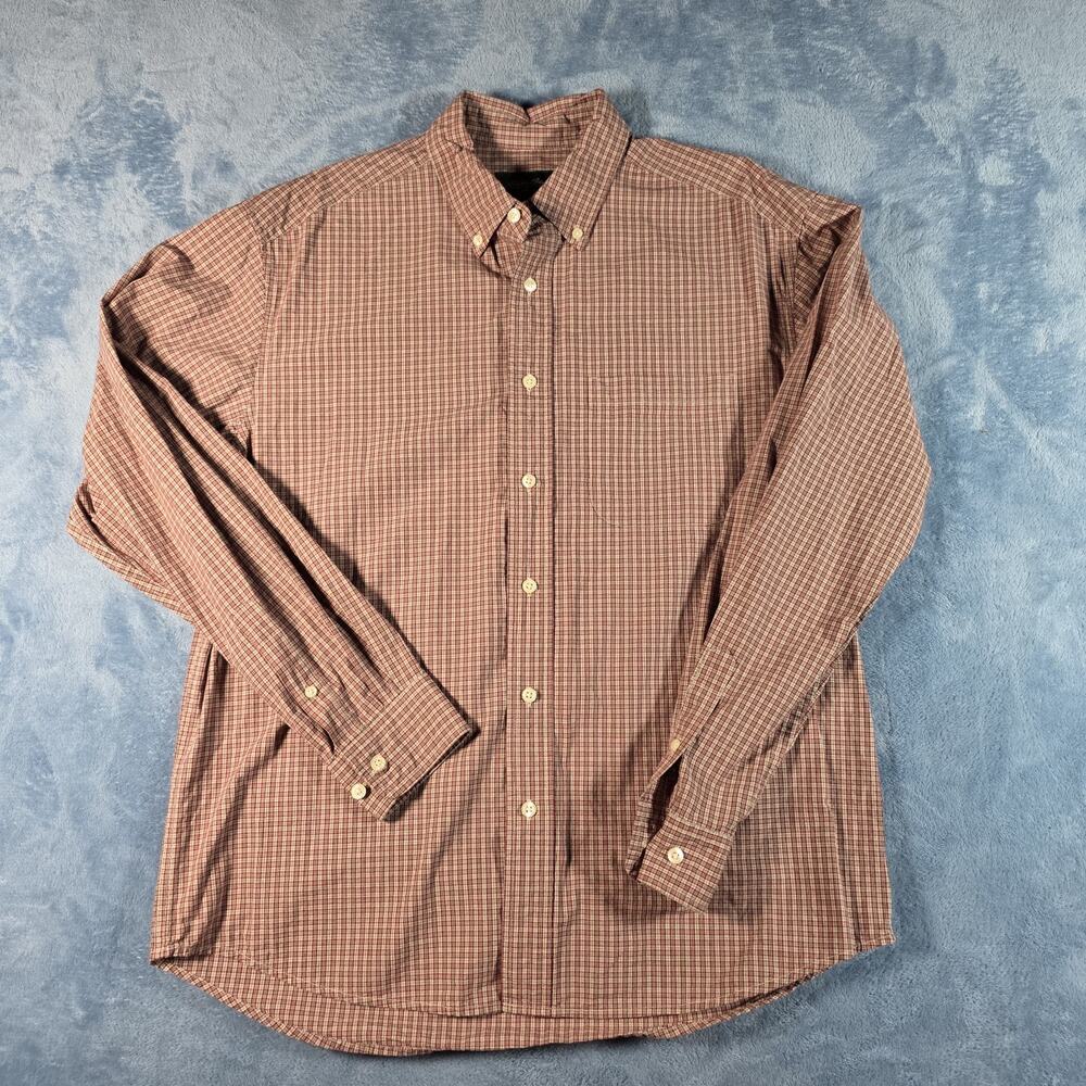 Eddie Bauer Men’s Medium Red Gray Micro Check Long Sleeve Button Down Shirt